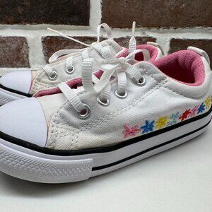 White And Pink Embroidered Floral Converse 9C
